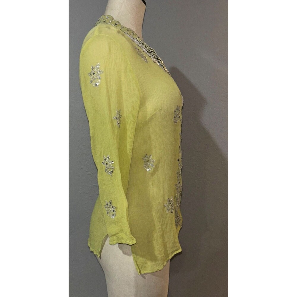 Dressbarn Vintage Women’s Sequined Silk Chiffon Tunic Top size M Lime Green Boho - Picture 5 of 9
